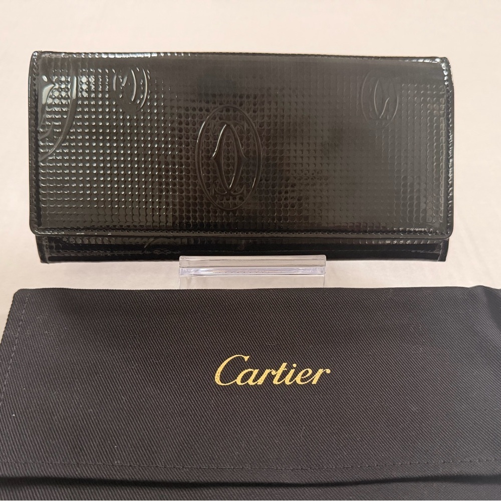 Cartier Glossy Patent Black Leather ‘Happy Birthday’ Long Wallet